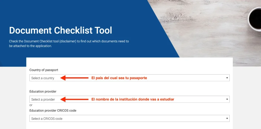 Visa de Estudiante en Australia - Document Checklist Tool